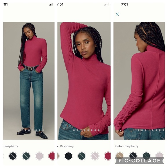 NWT new XL Anthropologie ruched sleeve turtleneck top raspberry pink stretchy - Picture 14 of 17